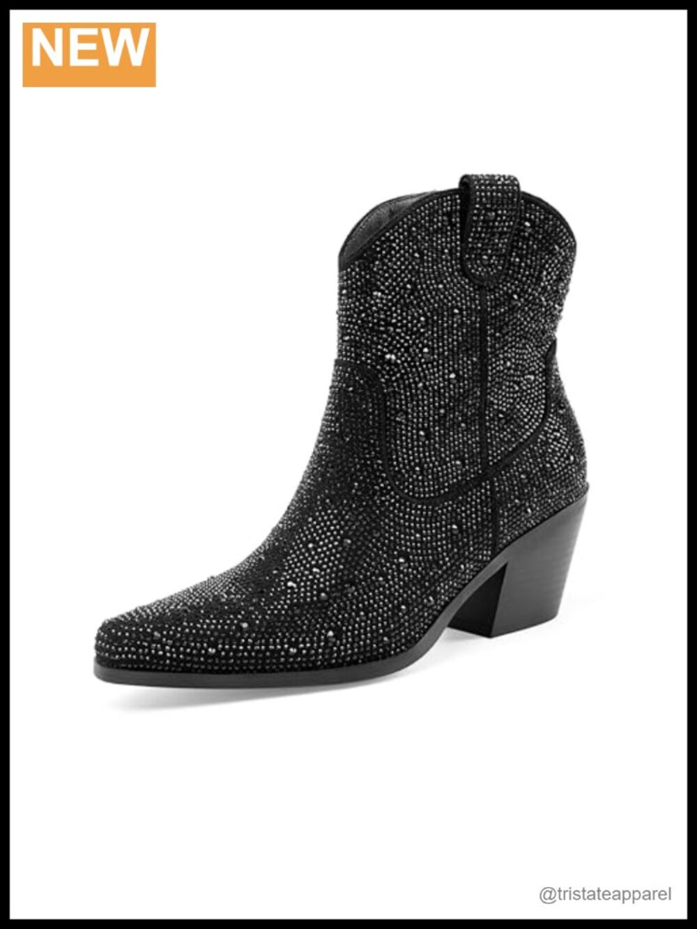 Sparkly Glitter Rhinestone Cowboy Ankle Boots Pointed Toe Low Block Heel